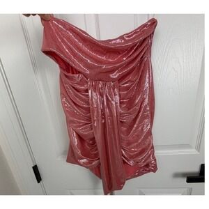 House of CB Shahja Pink Metallic Ruched Strapless Top Women's L